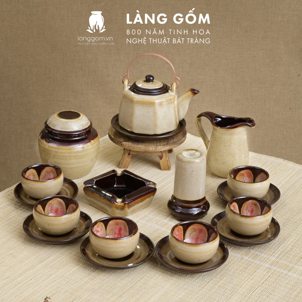 バッチャン陶器 高級窯変釉茶器セット 八角形デザイン エレガント 320ml - LÀNG GỐM