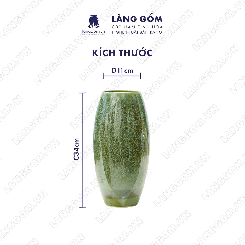 ベトナム バッチャン焼き 高級 炎変釉 天青色 ボム型 花瓶 - Làng Gốm (装飾・ギフトに最適)