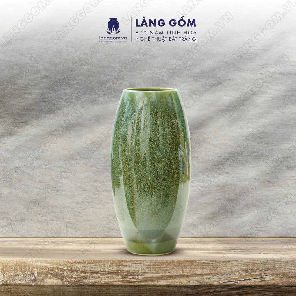 ベトナム バッチャン焼き 高級 炎変釉 天青色 ボム型 花瓶 - Làng Gốm (装飾・ギフトに最適)