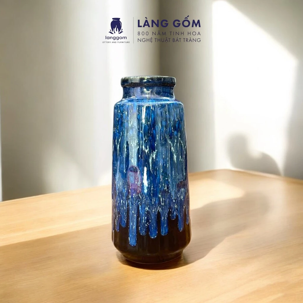 Làng Gốm バッチャン焼き 窯変釉 花瓶 青銅色 ストライプ ボトル型 高品質セラミック ギフトにおすすめ