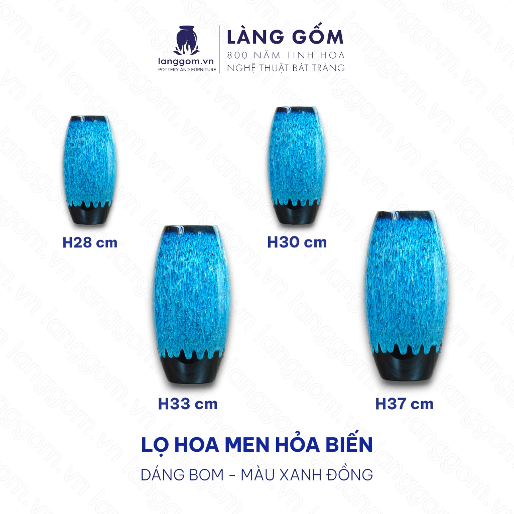 バッチャン焼き高級窯変釉フラワーベース 青銅色 ボム型（大）- Làng Gốm