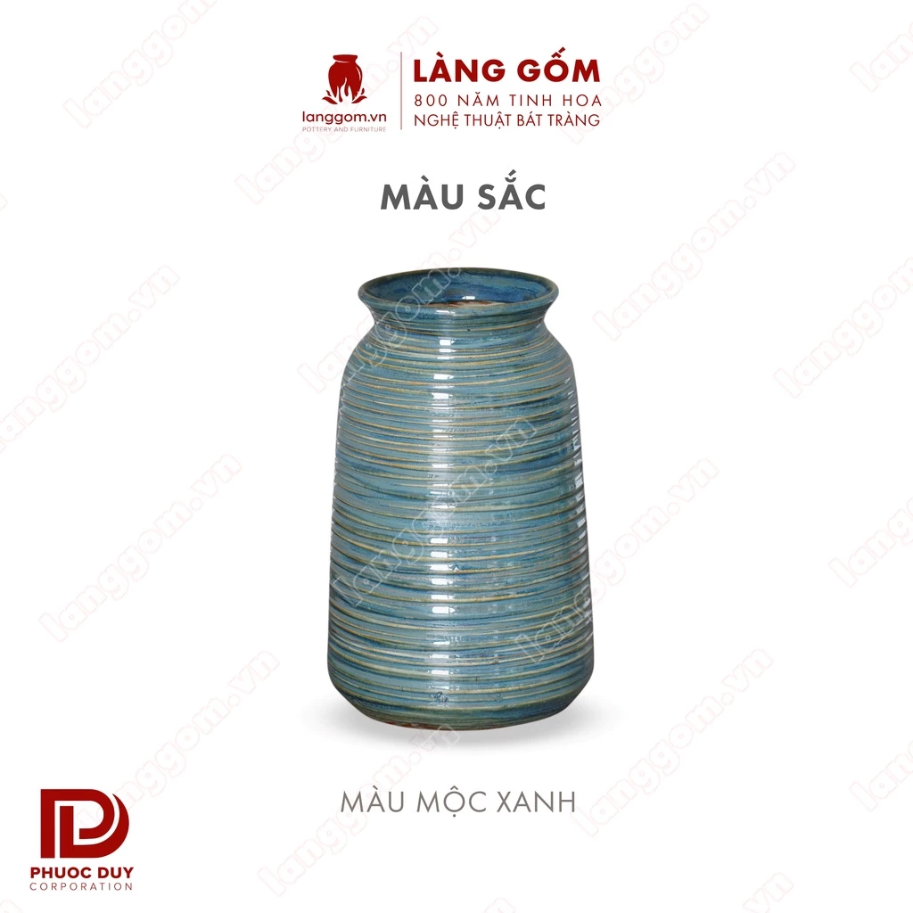 バッチャン焼き 高級窯変釉 円筒形 花瓶 木目青色 ランゴム装飾