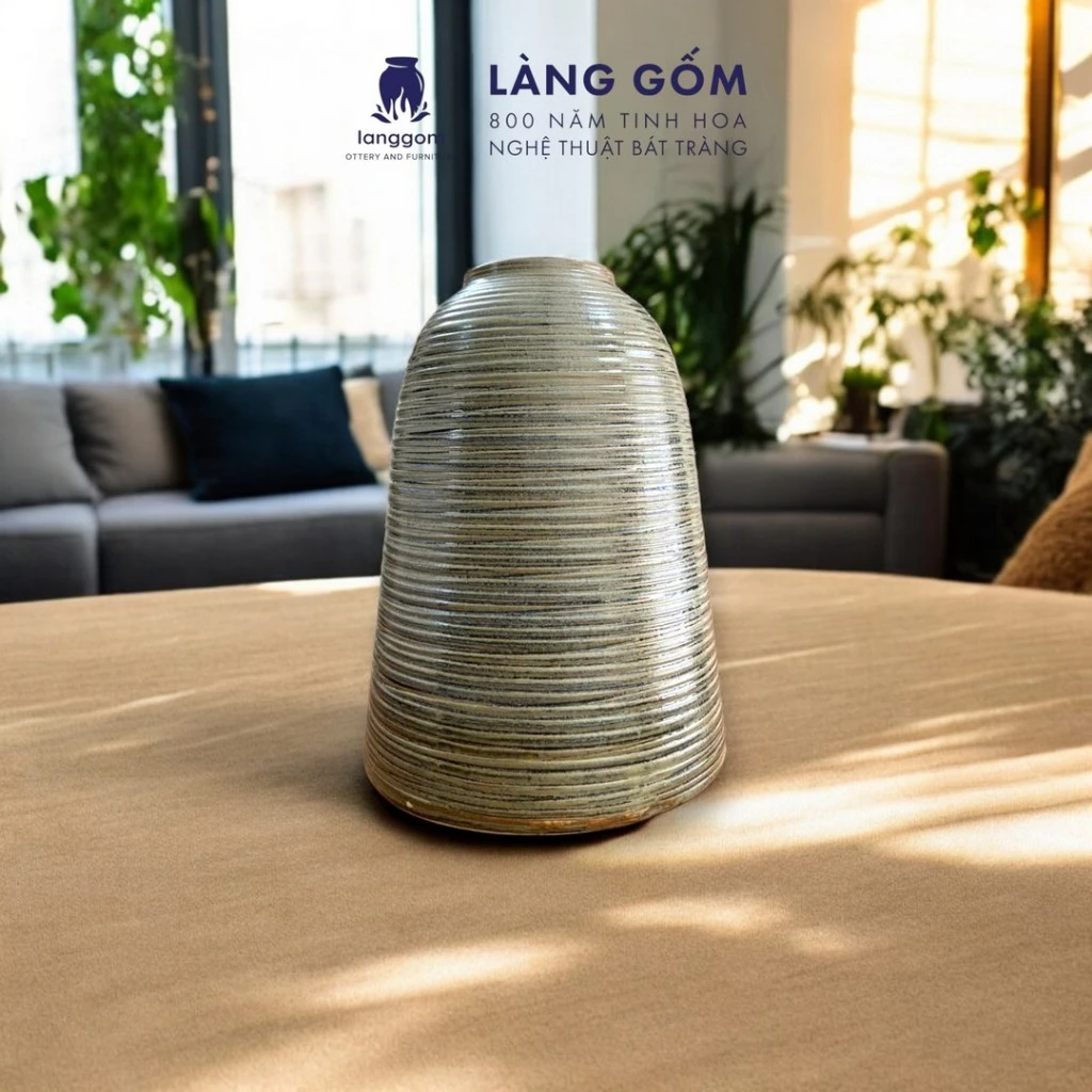 バッチャン焼き 高級 炎変釉 ドライウッドカラー ベル型花瓶（Mộc khô）ギフト・インテリア装飾用 - Làng Gốm