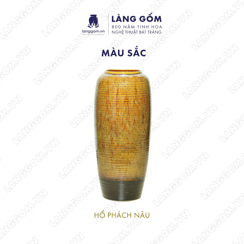 バッチャン焼き高級陶磁器花瓶 炎変釉 琥珀ブラウン 筒型 - Làng Gốm