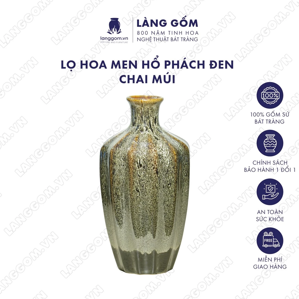 バッチャン焼き 高級 窯変釉 琥珀青色花瓶 – モダンインテリア・ギフトに最適 | Làng Gốm