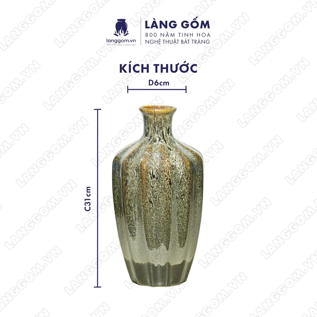 バッチャン焼き 高級 窯変釉 琥珀青色花瓶 – モダンインテリア・ギフトに最適 | Làng Gốm