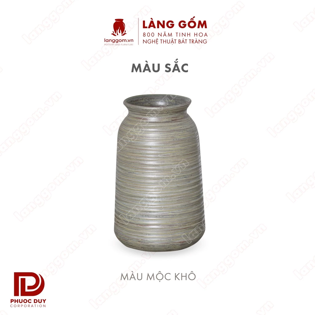 バッチャン焼き 高級窯変釉 ドライウッドカラー 円柱形 花瓶 - Làng Gốm (ラングゴム)