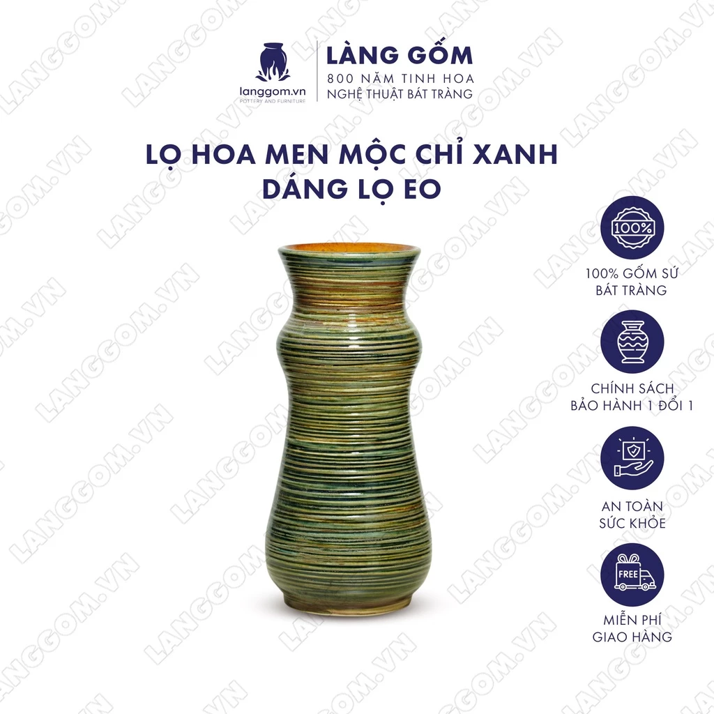 バッチャン焼き高級火変釉花瓶「モク・コー」- くびれ型、ギフト・インテリア装飾に最適 - Làng Gốm