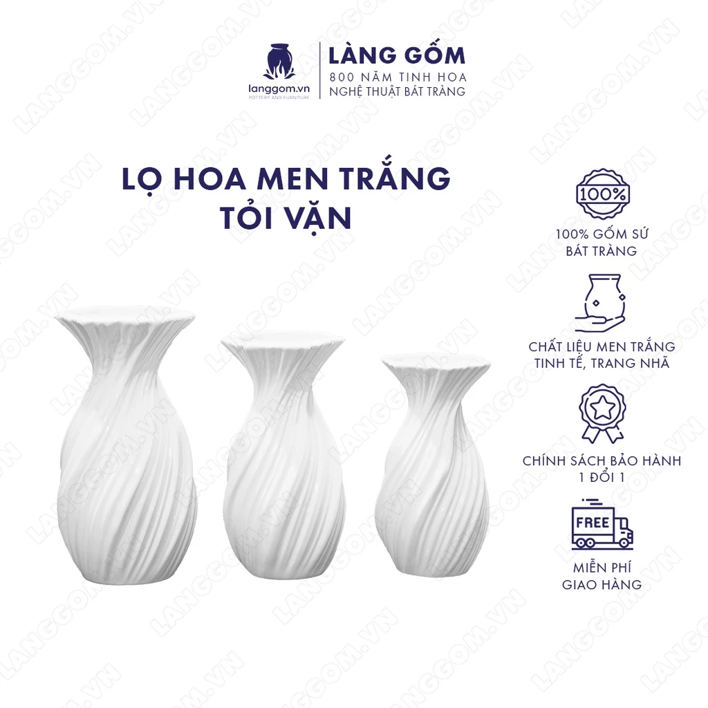バッチャン焼き 高級白磁器 ねじりニンニク型花瓶 - LÀNG GỐM