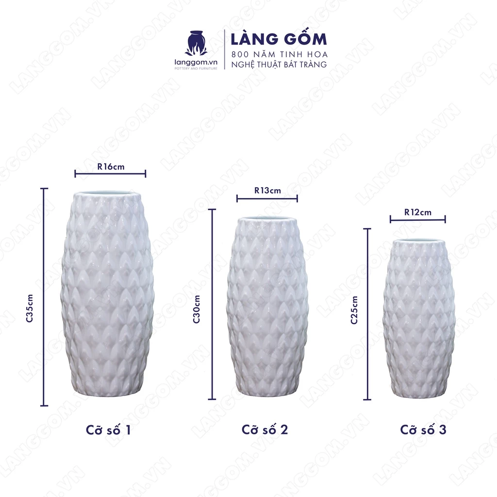 LÀNG GỐM バッチャン高級陶磁器 矢弾型 白釉装飾花瓶 卓上用