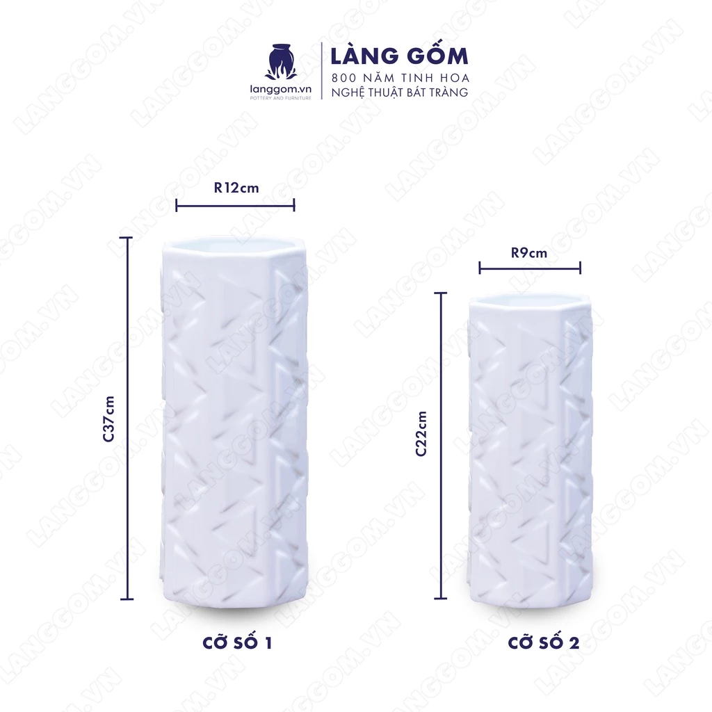 バッチャン焼き 高級白磁三角筒形フラワーベース 花瓶 - Làng Gốm (ランゴム)