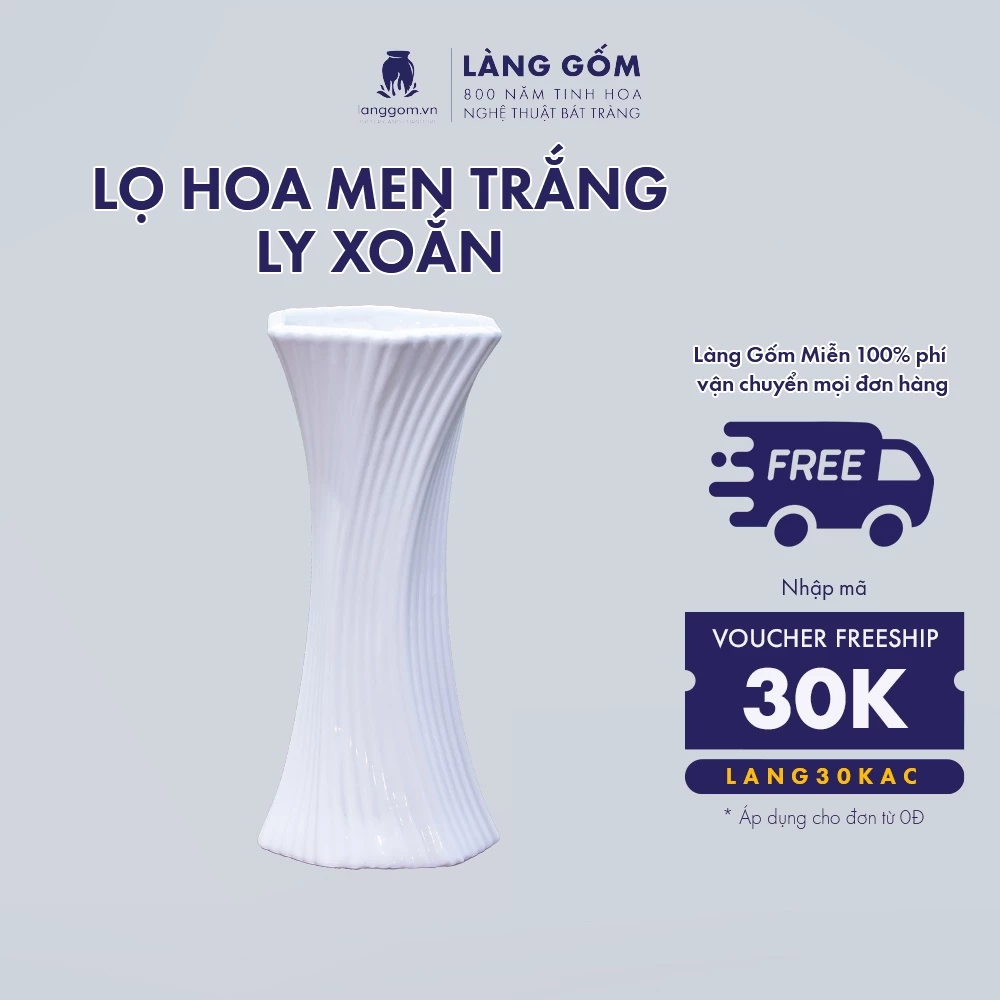 Làng Gốm バッチャン焼き 高級白磁器 ツイストデザイン 装飾用花瓶