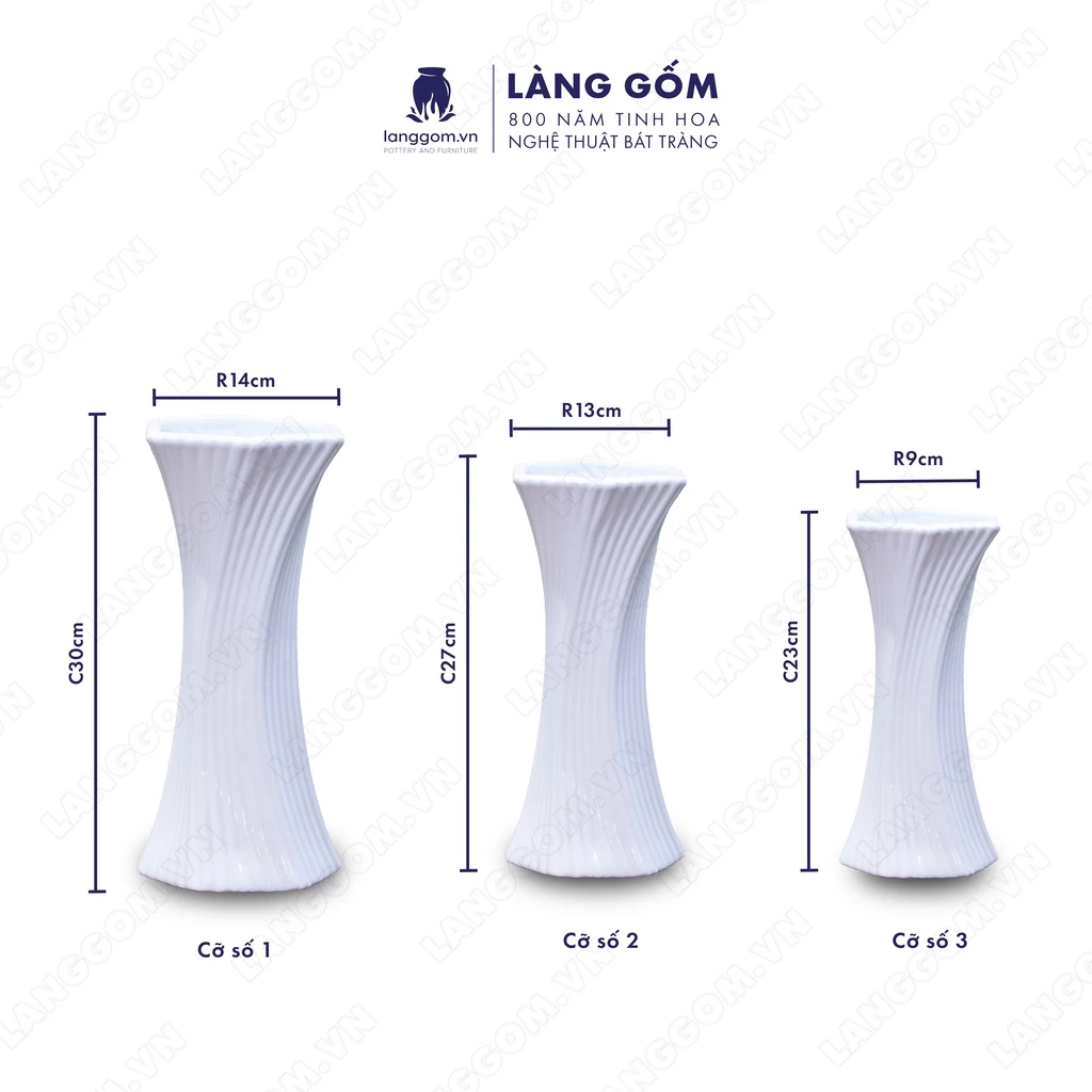 Làng Gốm バッチャン焼き 高級白磁器 ツイストデザイン 装飾用花瓶
