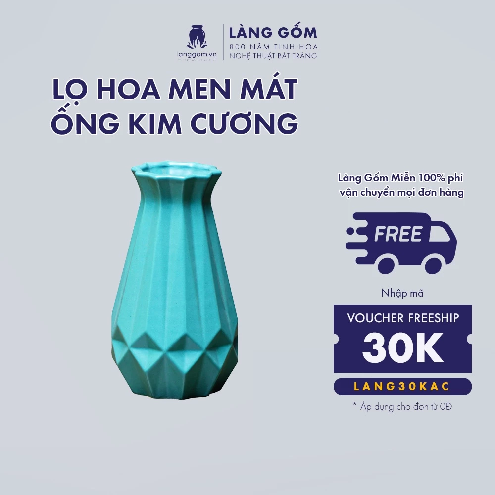 モダンパステルカラー\nダイヤモンドチューブ型\nマット釉陶磁器花瓶\n装飾用フラワーベース\n- Làng Gốm -