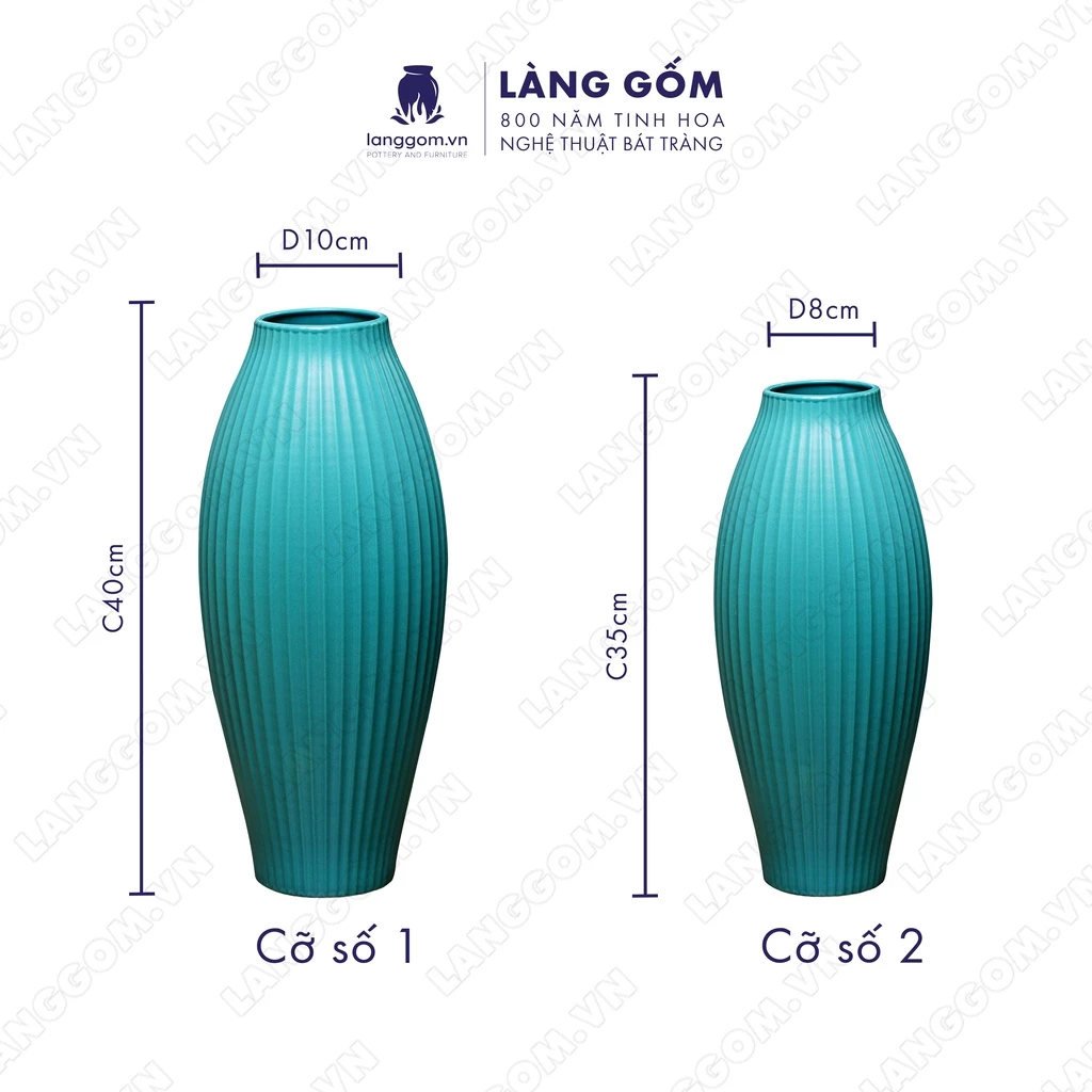 【LÀNG GỐM】バッチャン陶器製 ボム型リブデザイン 花瓶 – パステルカラー マット釉薬仕上げ モダンな卓上・リビング装飾に