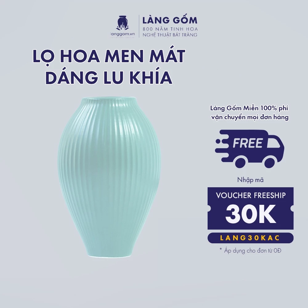 バッチャン焼き 高級陶器 パステルカラー マット仕上げ 溝付き壺型 花瓶 - LÀNG GỐM リビング・卓上装飾用