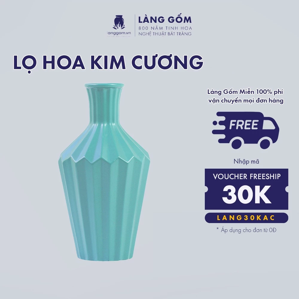 バッチャン焼き ダイヤモンドデザイン モダンパステル マット仕上げ 高級装飾花瓶【Làng Gốm】