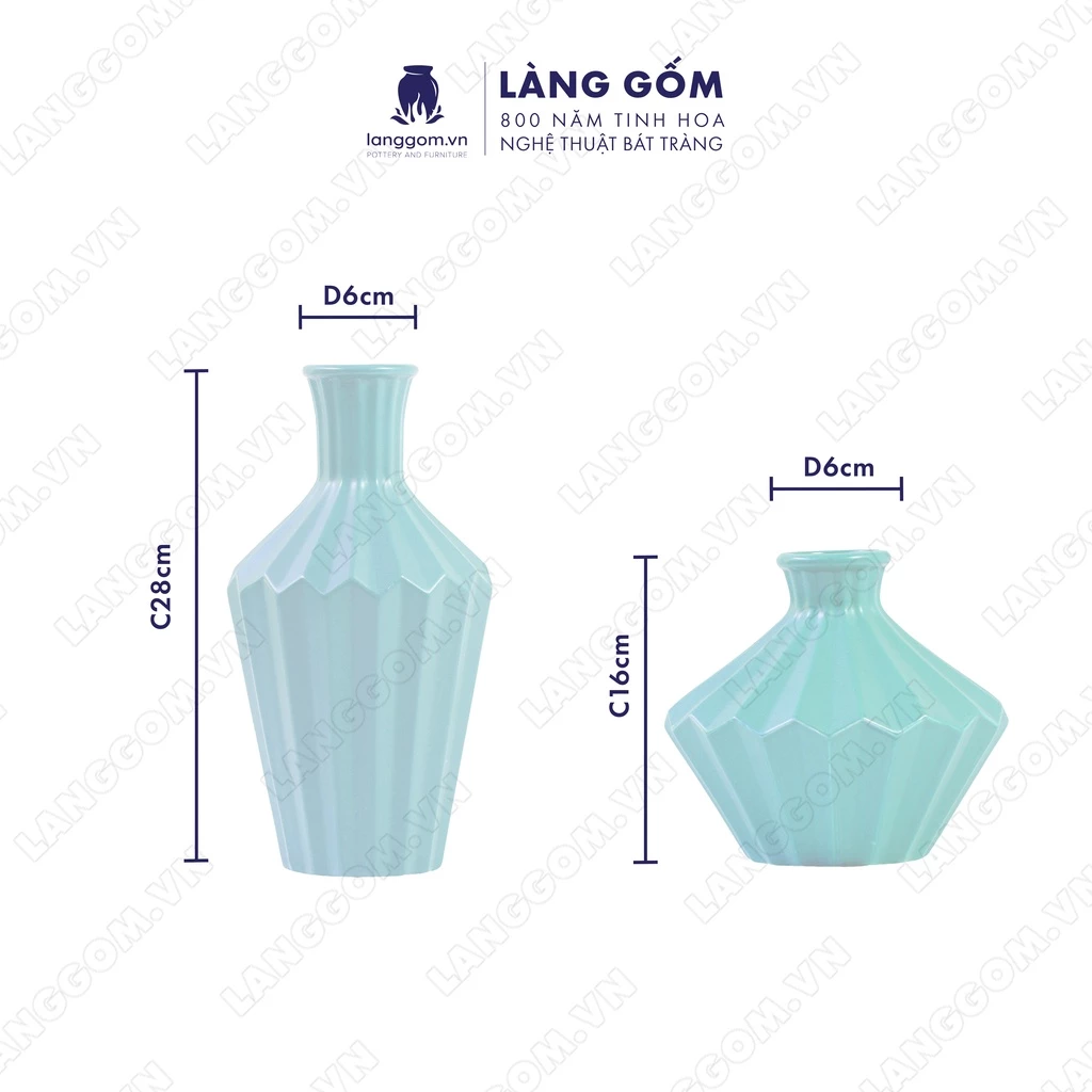 バッチャン焼き ダイヤモンドデザイン モダンパステル マット仕上げ 高級装飾花瓶【Làng Gốm】