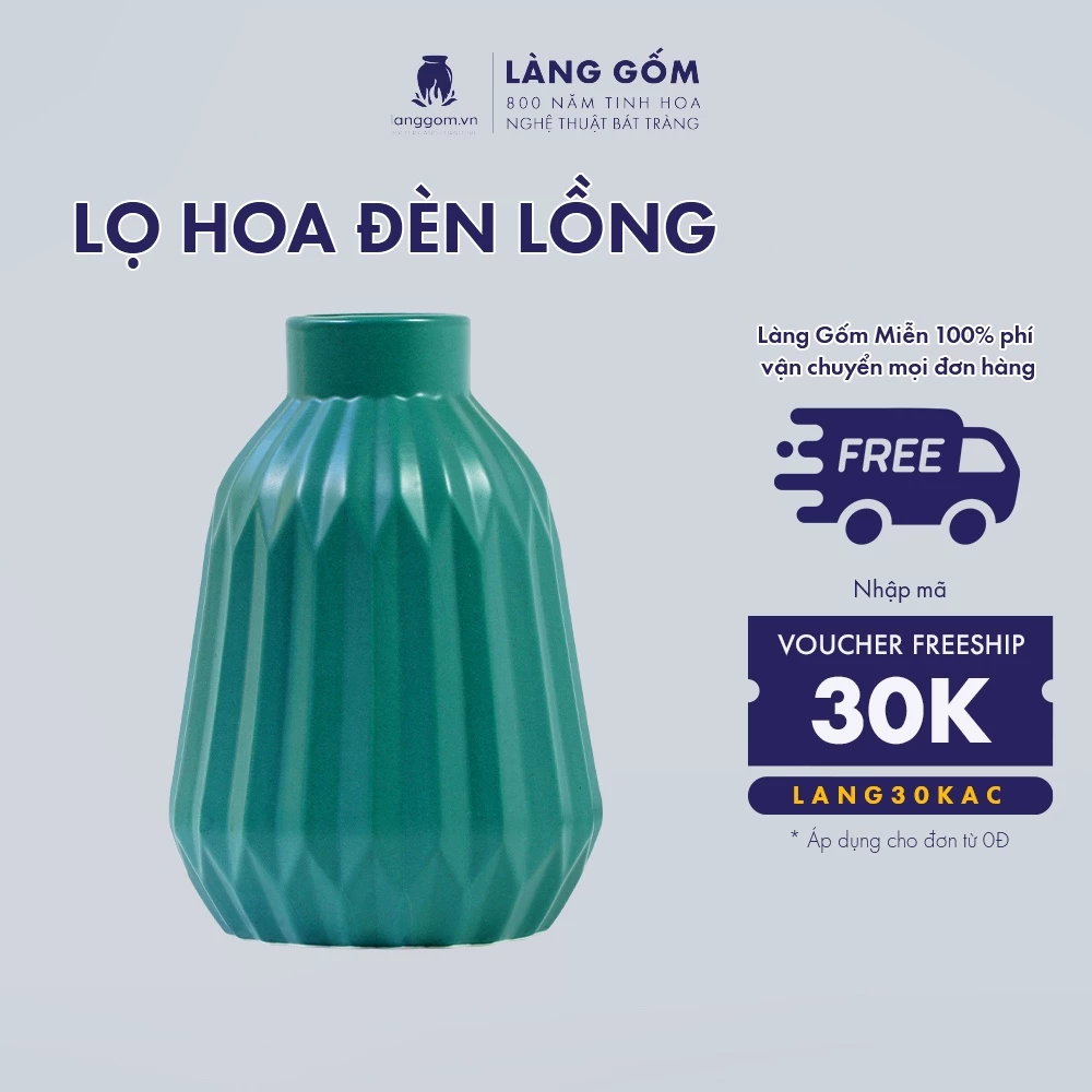 バッチャン焼き 高級パステル提灯型花瓶 マット釉薬 リビング・卓上装飾【LÀNG GỐM】