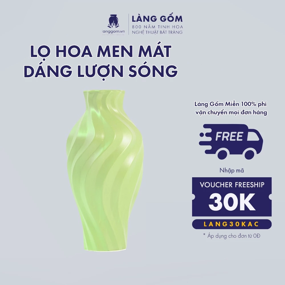 バッチャン焼き 高級陶器 パステル ウェーブデザイン マット釉 花瓶【LÀNG GỐM】