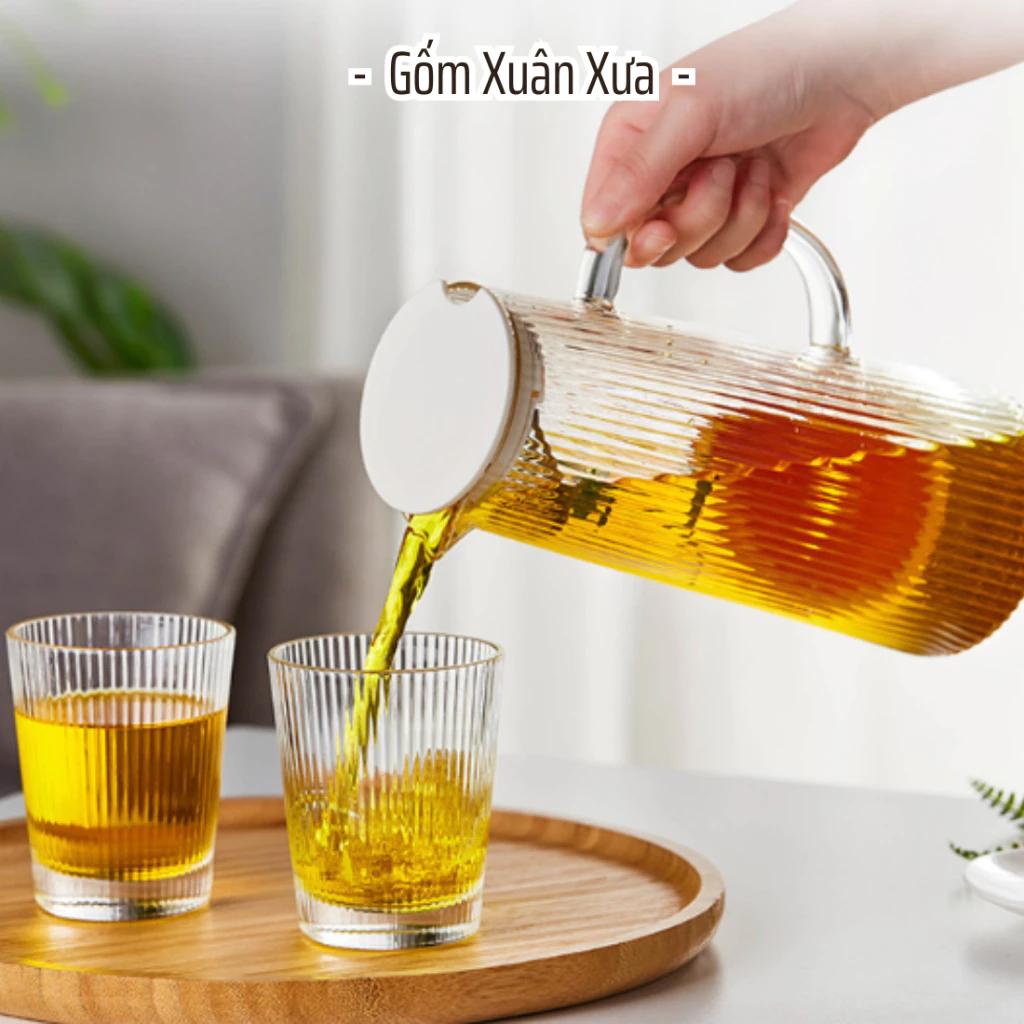 Gốm Xuân Xưa 耐熱ガラス製ウォーターピッチャーセット 1500ml 6カップ付き – モダンで安全な夏の水分補給