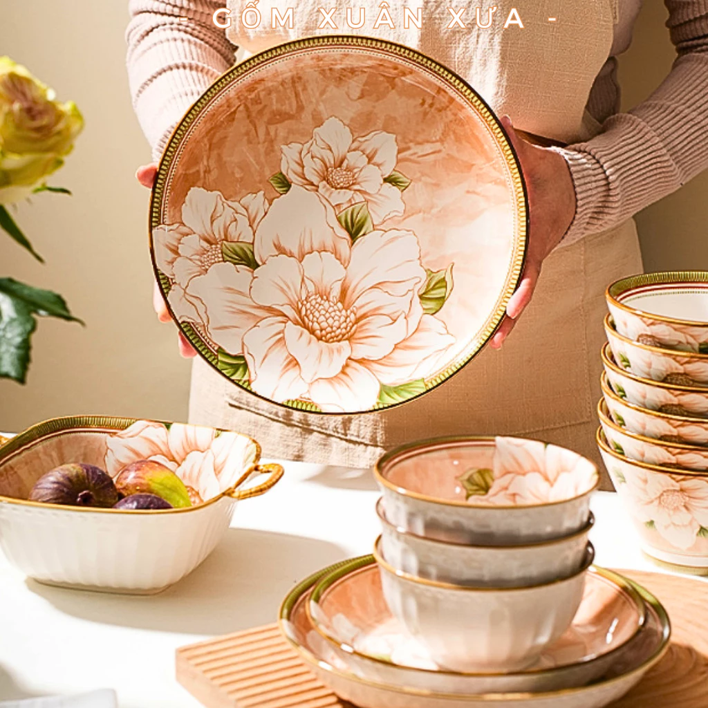 Gốm Xuân Xưa (ゴム・スアン・スア) 椿柄 高級陶磁器シリーズ – 美しい食卓を彩る食器