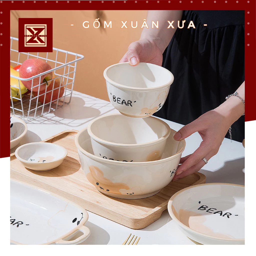 2024年新作！Gốm Xuân Xưa クマ型セラミック食器セット – 高品質プレート＆ボウル
