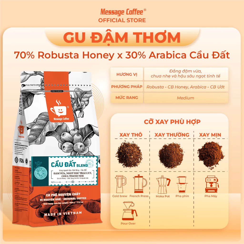 Message Coffee カウダットブレンド 純粋コーヒー 100%無添加ロースト 粉末 魅惑的な香りと甘く奥深い苦味 500g