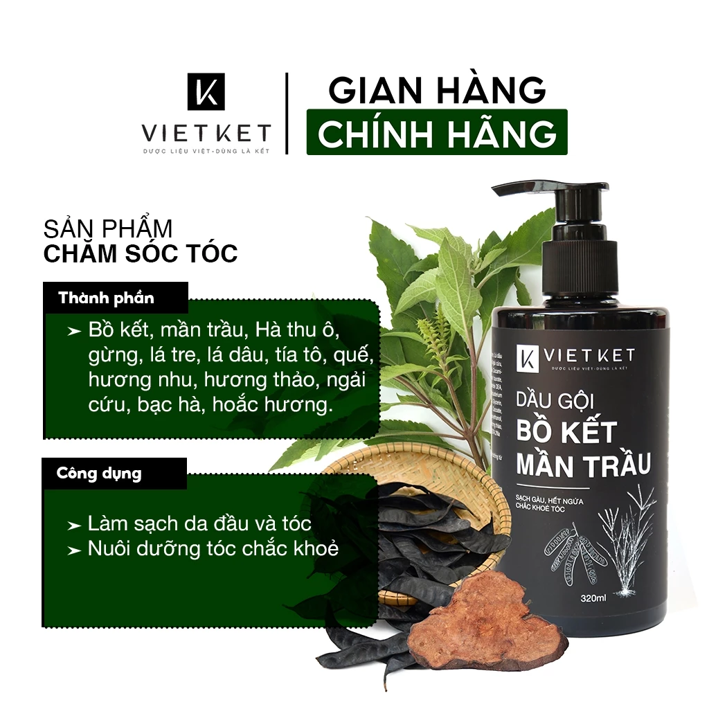 VIETKET ボケ・マンチャウ ハーブシャンプー 320ml - フケ・かゆみ・抜け毛・切れ毛を抑え、健やかな髪へ