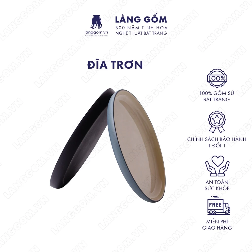 バッチャン焼き高級陶磁器プレート - 多彩マット釉無地デザイン - 菓子、サラダ、料理用 (Làng Gốm)