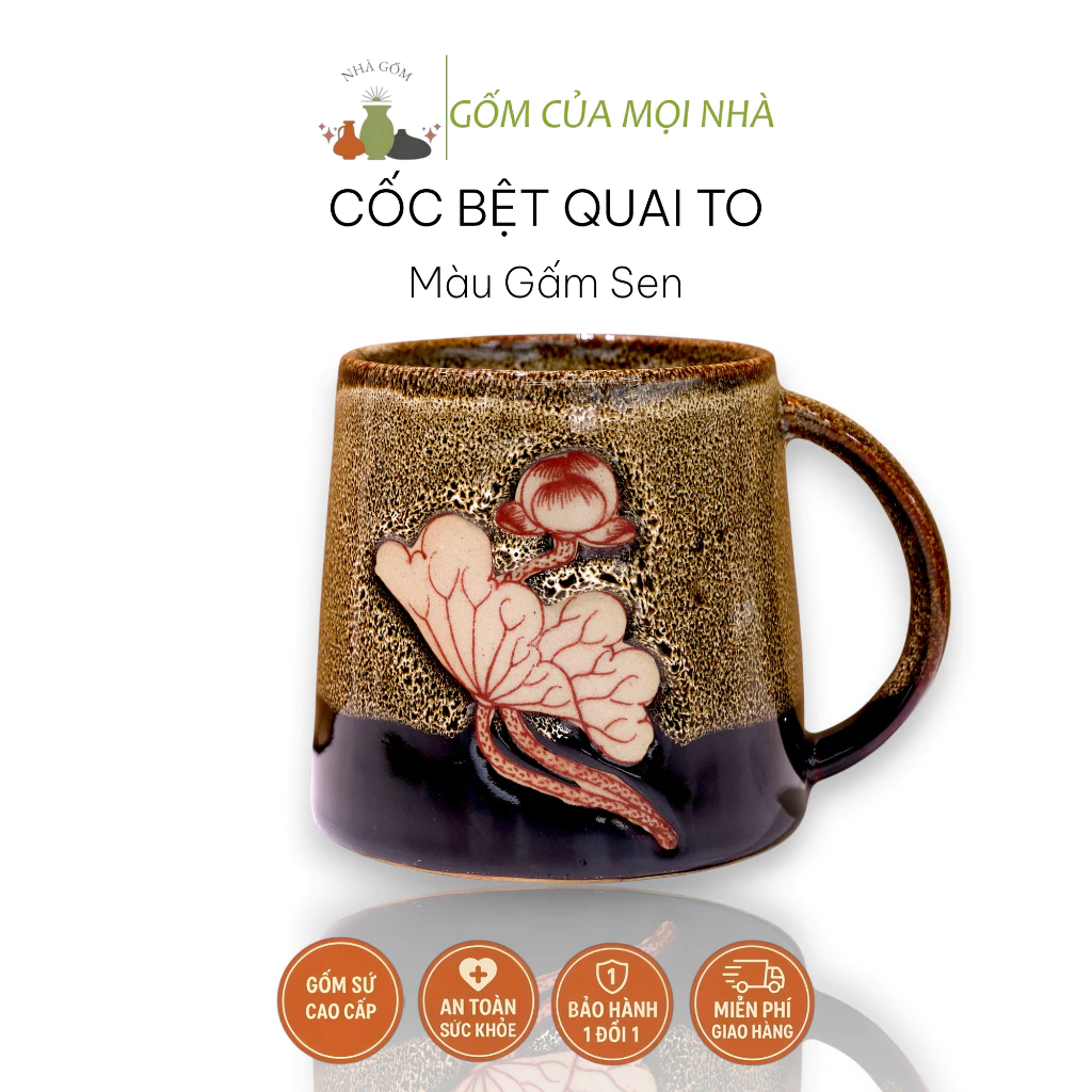 バッチャン焼 ジャセン柄 ワイドハンドル平型マグカップ 500ml - ビール、水、お茶、コーヒーに最適