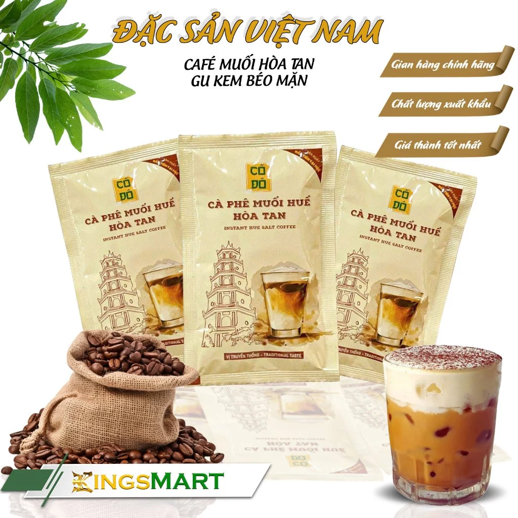 CỐ ĐÔブランド フエ塩コーヒー インスタント – クリーミー＆ソルティーな味わい – フエ特産 – 18g x 10袋入り