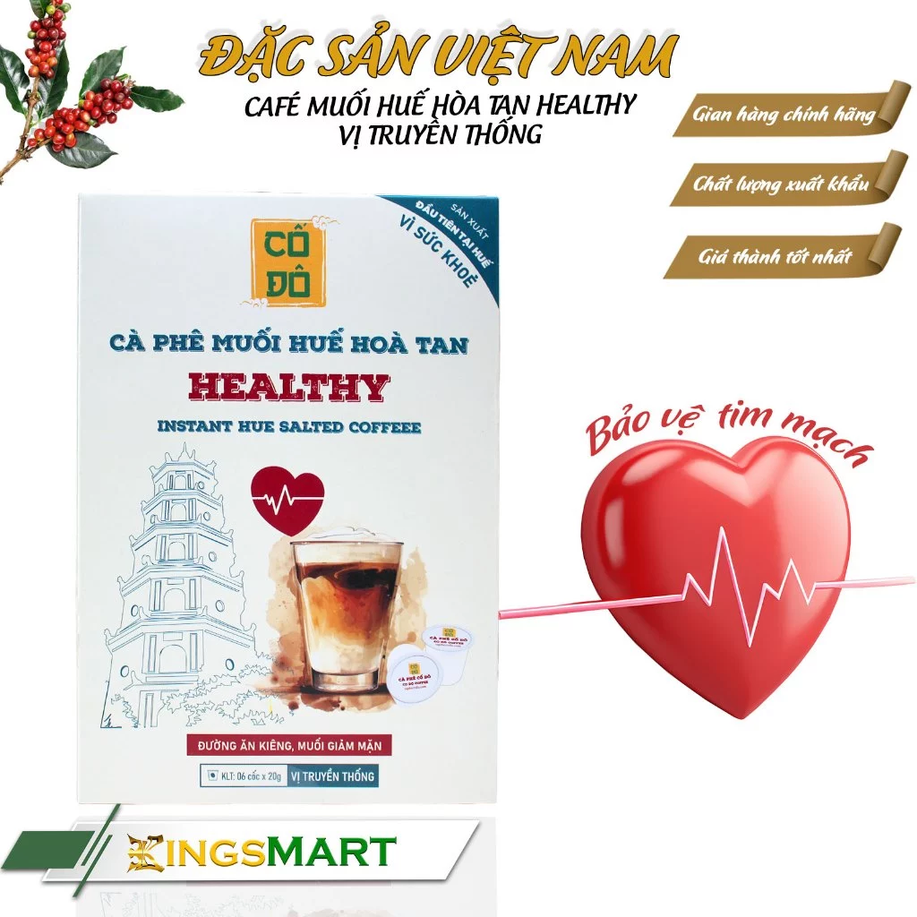 Cố Đô ブランド ヘルシーフエ塩コーヒー（インスタント）- 砂糖不使用、減塩 - フエ特産品 - 6カップ入り