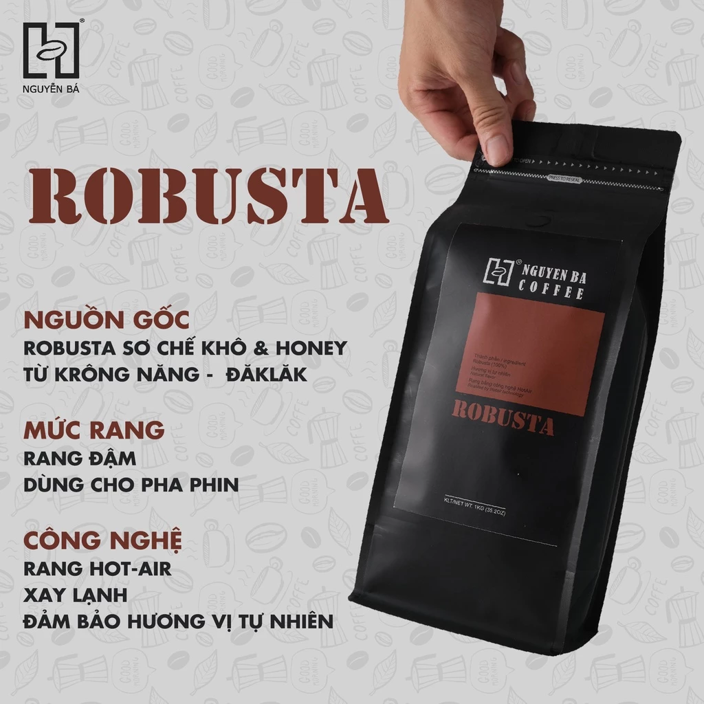 グエンバーコーヒー ロブスタ種100% 無添加深煎りコーヒー粉 フィン式用 濃厚な苦味と甘い余韻 (500g)