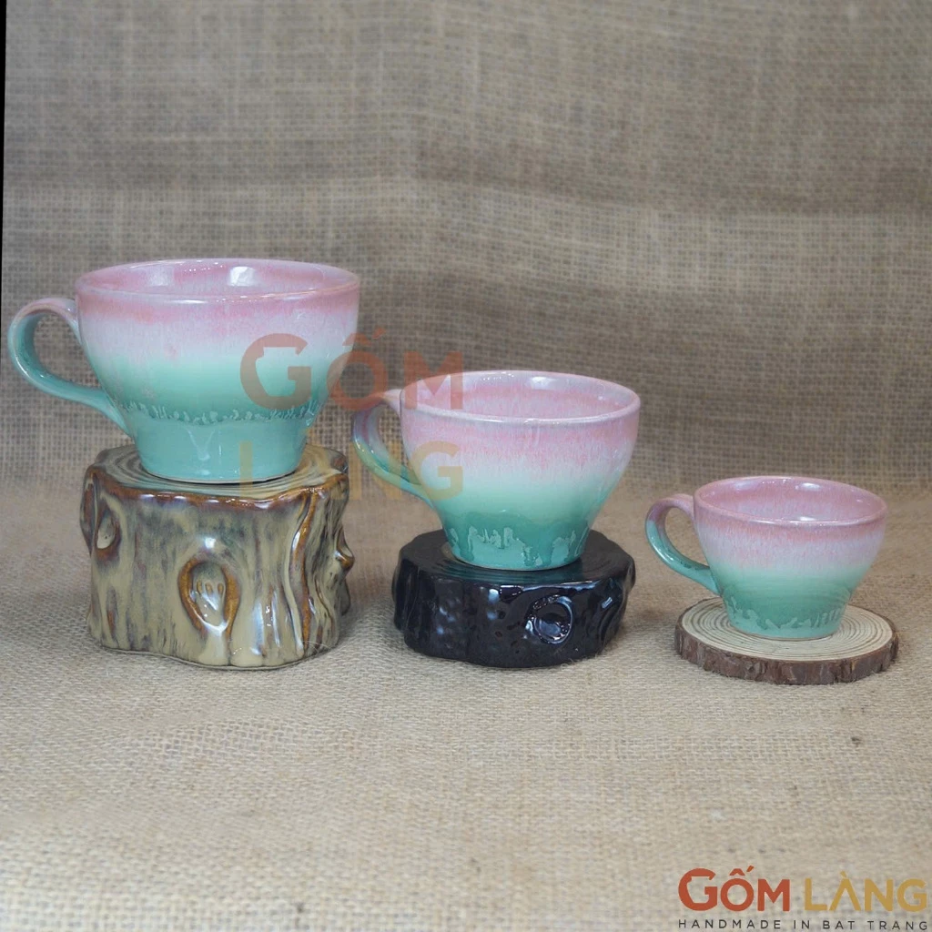 バッチャン焼き 窯変釉 ベル型コーヒーカップ 240ml (紅翡翠雲柄) Gốm Làng公式