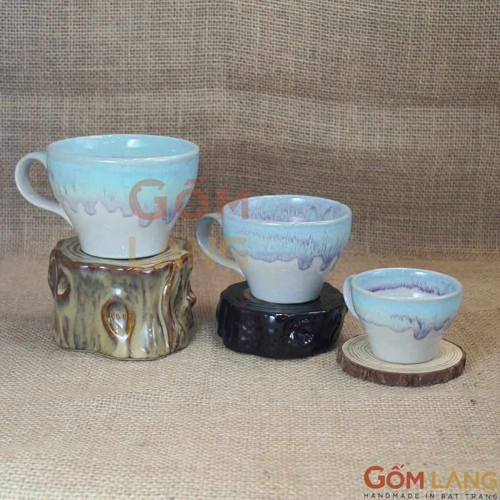 バッチャン焼き ホアビエン釉 雲模様 ベル型コーヒーカップ 240ml【Gốm Làng正規】