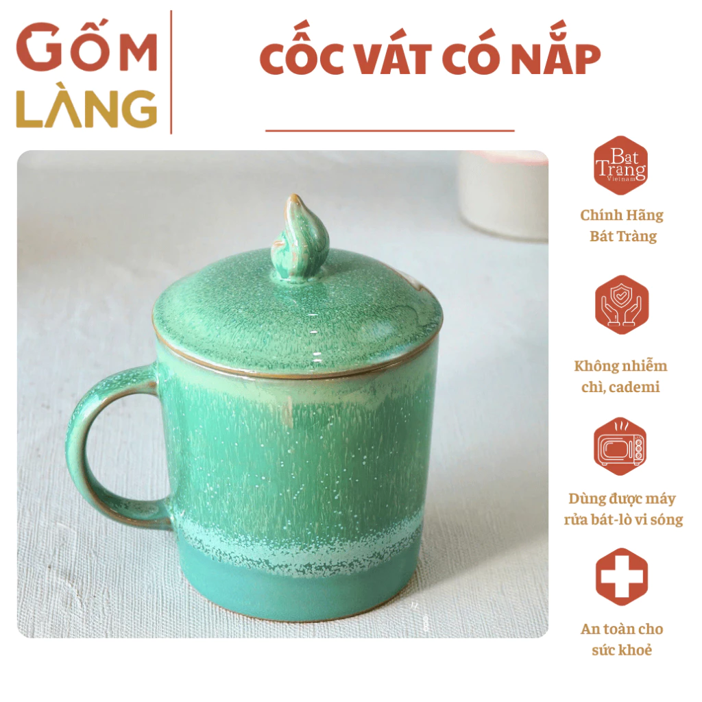 バッチャン焼 高級窯変釉 テーパーカップ 蓋つき オフィス用 「Gốm Làng」製 - 健康安全