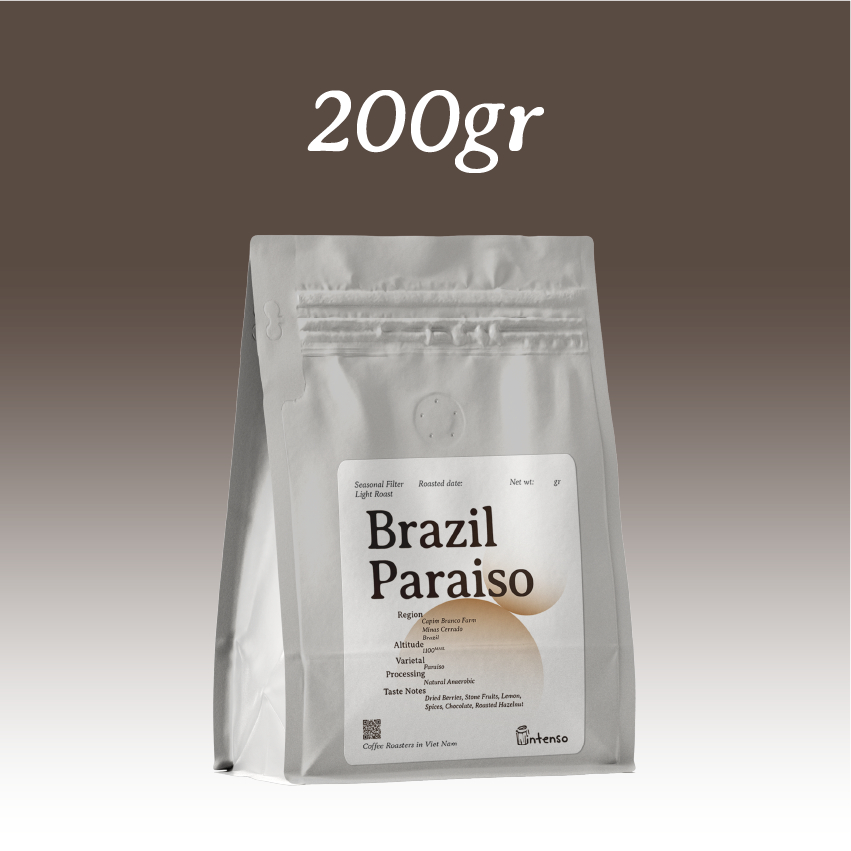 Intenso Coffee Roasters Brazil Paraiso 高品質フルーティーライトローストコーヒー ナチュラルアナエロビック製法 200g パッケージ