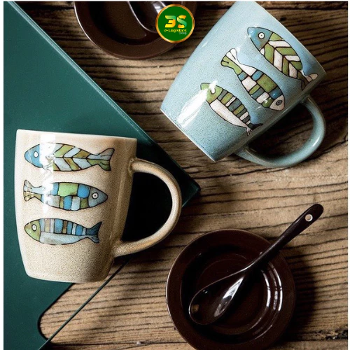 日本式 鯉柄 陶器マグカップ 350ml コーヒー・お茶用