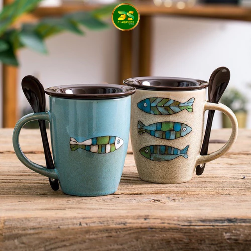 日本式 鯉柄 陶器マグカップ 350ml コーヒー・お茶用