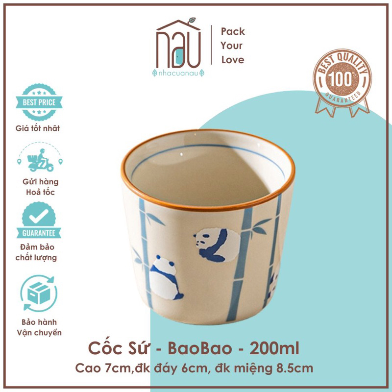 日本の職人 和風 手描き パンダモチーフ 陶器マグカップ 200ml ハンドメイド
