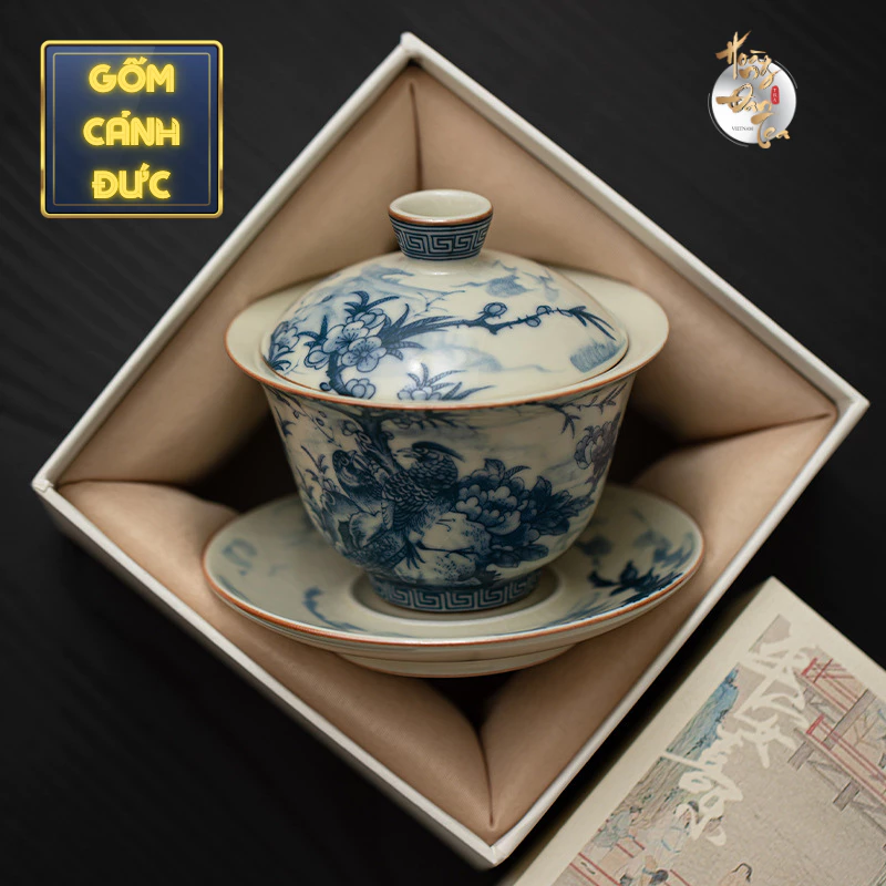 景徳鎮 春秋古釉蓋碗 150ml HOÀNG ĐAN TEA 高級ギフトボックス付き 茶道用マスターカップ