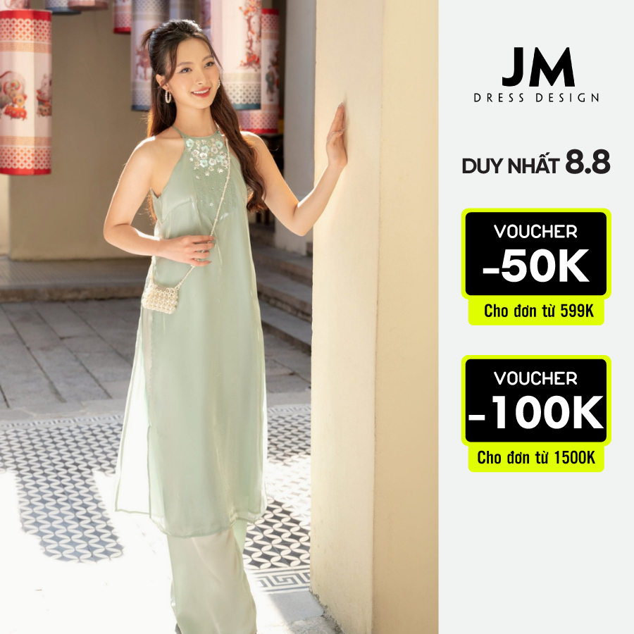 JM Dress Design - ビーズ付きストレートシルエットホルターネックアオザイ