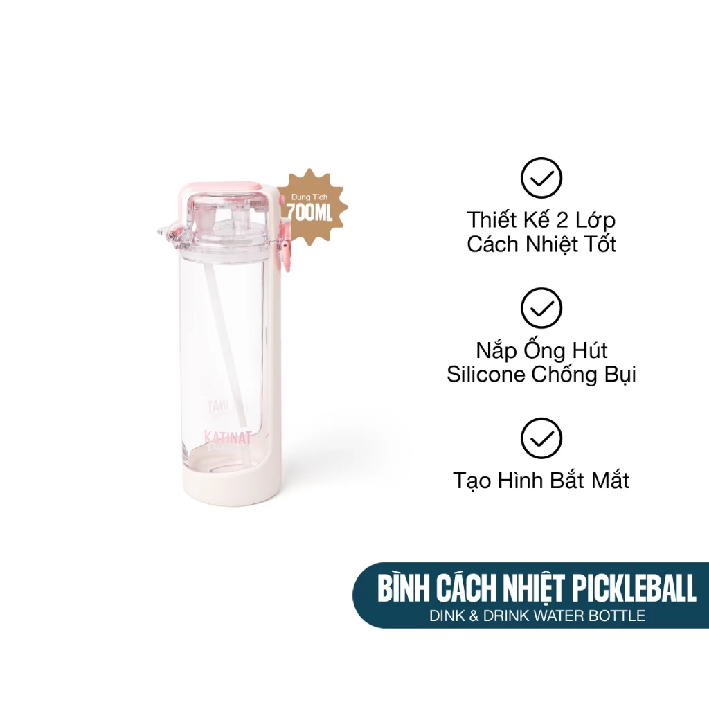 KATINAT ナイスドロップショット保冷保温ボトル(660ml) ＆ ピックルボール保冷ボトル(700ml) 漏れ防止・フック付き2本セット
