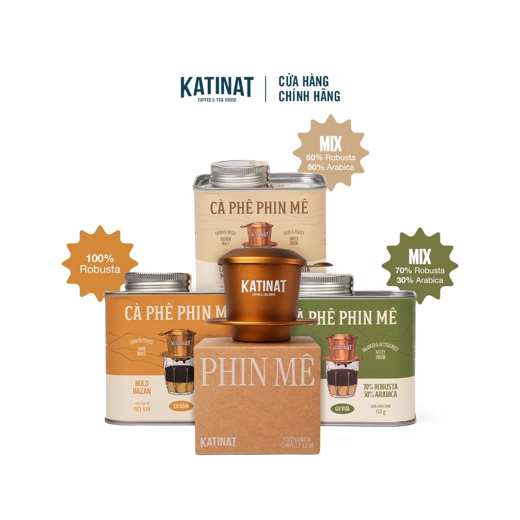 「KATINAT」ベトナム伝統コーヒー3種飲み比べ＆オリジナルアルミフィルターお得セット (150g x 3)