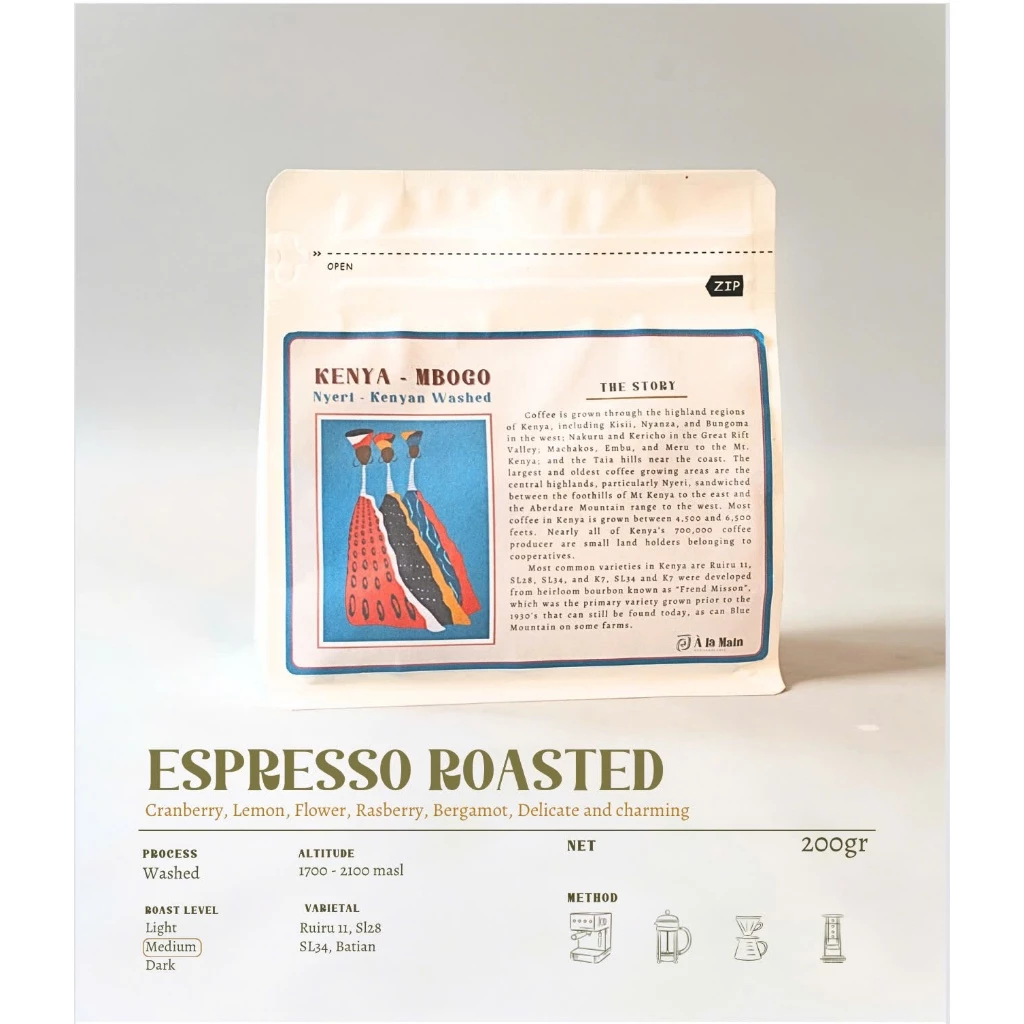 ケニア Mbogo Nyeri ウォッシュド エスプレッソ用極細挽きコーヒー粉 200g (税込)