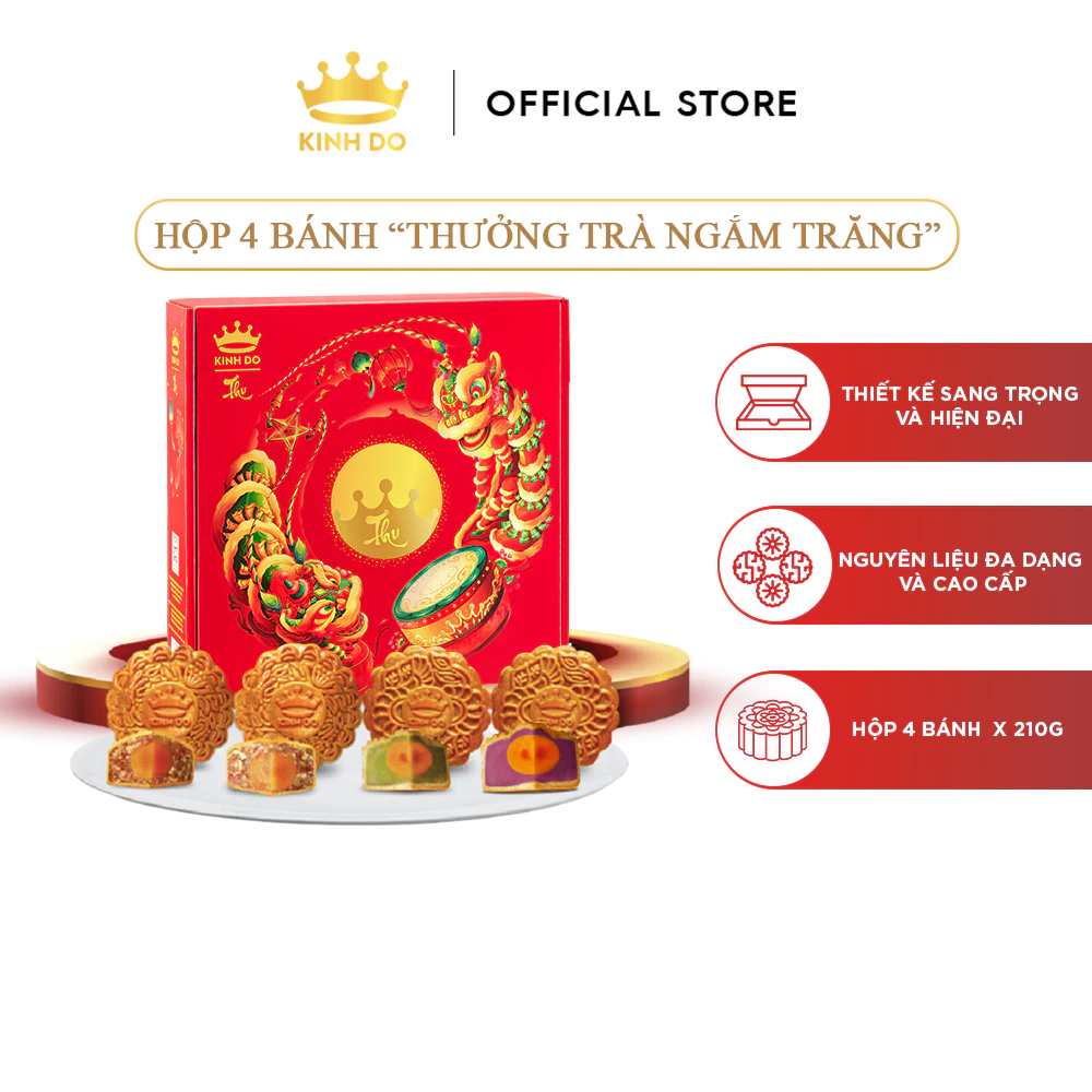 キン・ドー 中秋月餅 4個入りギフトセット「お茶と共に月を愛でる」 (210g x 4個)