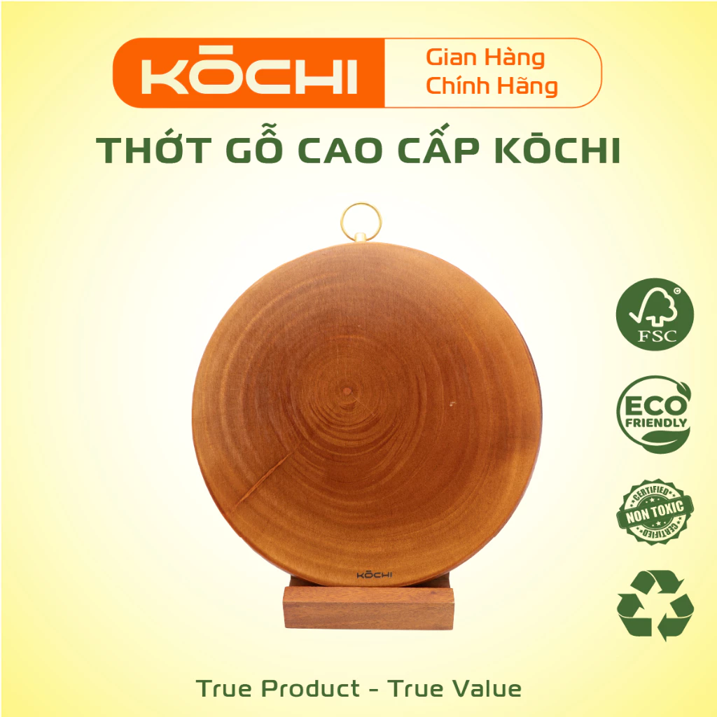 KŌCHI（コーチ）天然木マホガニー丸型まな板 28cm 厚さ2.5cm | 無垢材 防カビ・ひび割れ防止・無化学物質