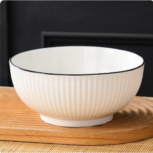 韓国式高級セラミック8インチ丸型ボウル2個セット - スープ、ご飯、多様な料理に