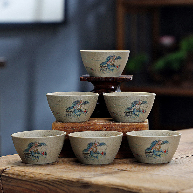 Kung Fu Tea Set 小さなカップ6個セット 陶器 紫砂カップ/ロンクアンセラドン/白い石材 ユニークで洗練されたデザイン 6個セット - A0001